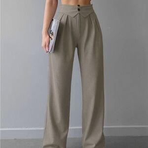 High-Waisted Tan Wide-Leg Pants